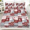 Red Fitted Sheet Set Marry Christmas Pine Grid 3D Print 100% Polyester Mattress Covers Soft Bed Set New  Decor 2 Pillowcases