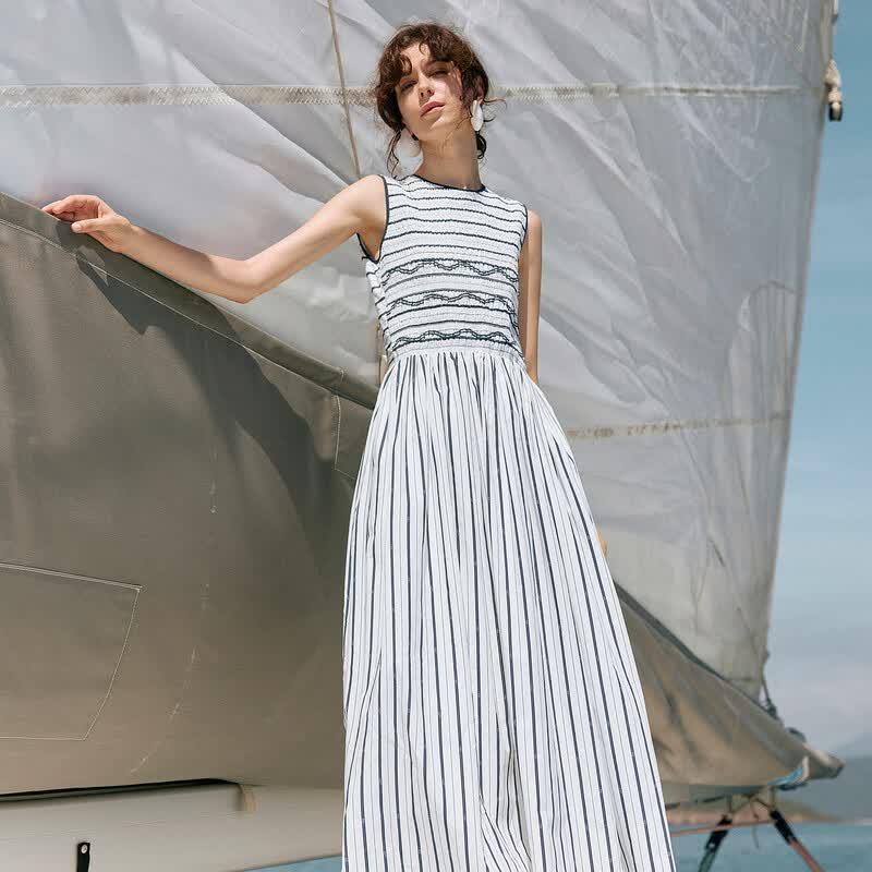 ELLE Modern Stripe Patchwork Sleeveless A-Line Dress