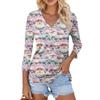 Women's Casual Fashion Sexy Comfortable Christmas Print V-Neck Button Three-quarter Sleeve Top