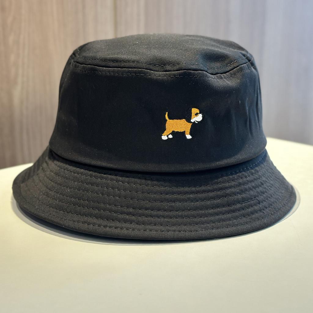 Cute Cartoon Dog Embroidery Fisherman Hat for Women Solid Color Cotton Sunshade Bucket Hat Ladies Girl Outdoor Travel Tour Caps