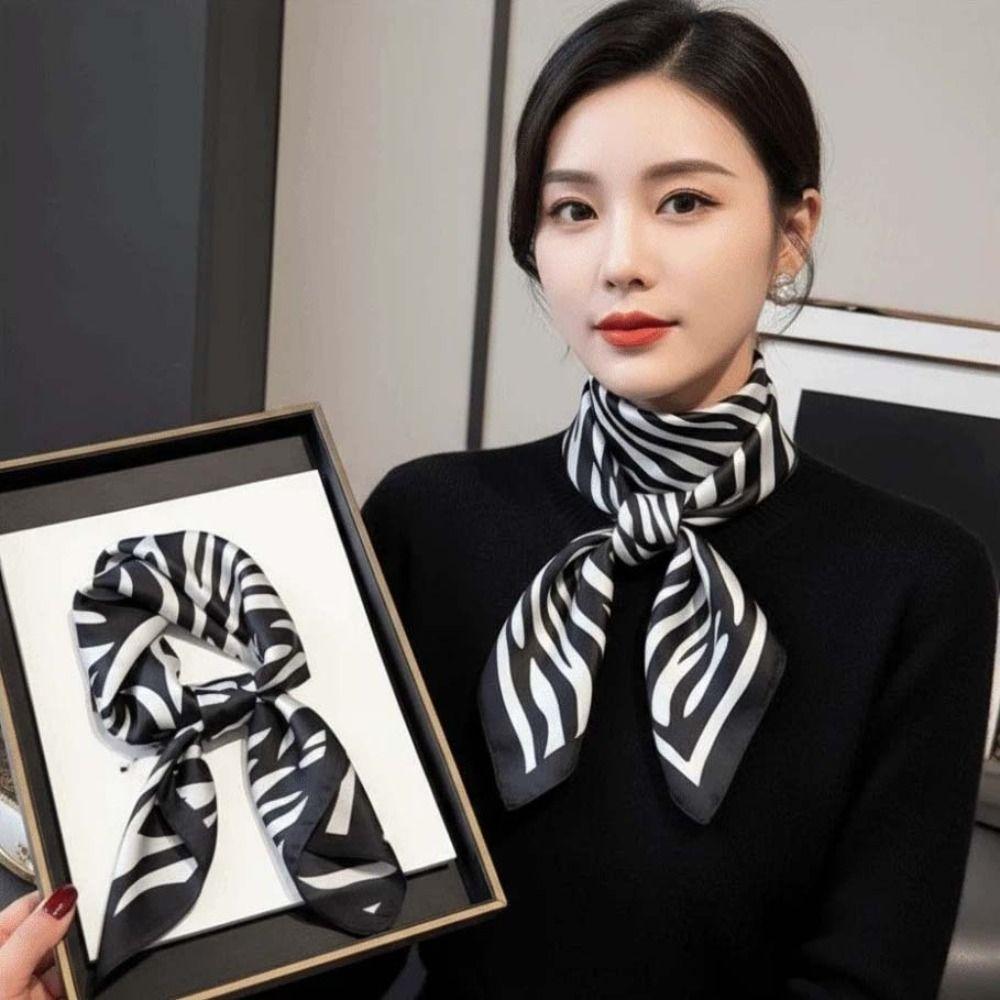 Patterned Shawl Stripes Square Headscarf Lightweight Printed Silk Scarf  Clothing Accessories