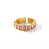 Luxury Geometric Square Colorful Zircon Opening Rings for Women Charm Gold Color Stainless Steel Party Finger Zircon Accessory