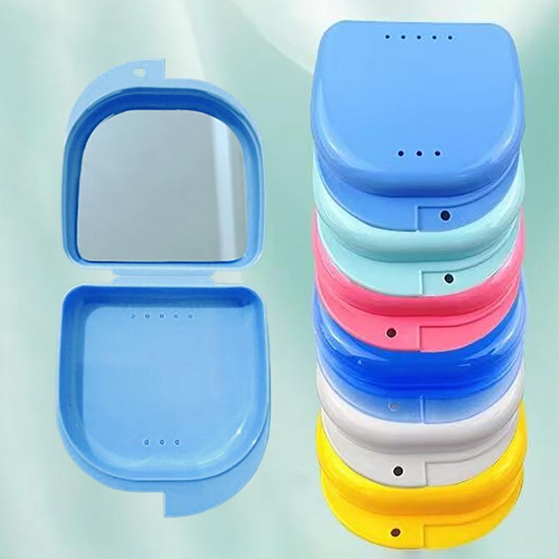 1/5 Pcs Denture Tray Box With Mirror Dental Retainer Box Case Plastic Teeth Container Denture Box False Teeth Protective Case