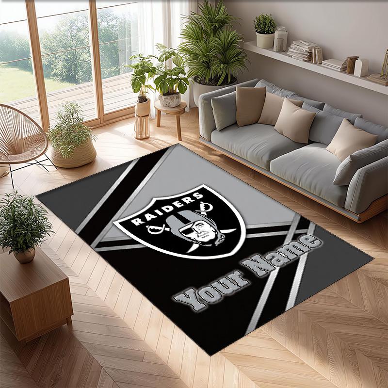 Las Vegas Raiders Crystal Velvet Rug, Custom Name Text Personalized Non‑Slip Floor Mat for Home Decor Gift
