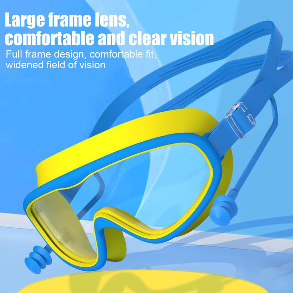 Kids Swimming Goggles Large Frame No Leaking Waterproof Wide View Clear Vision Anti-Fog Anti-UV Quick Adjustable Child Age 3-15