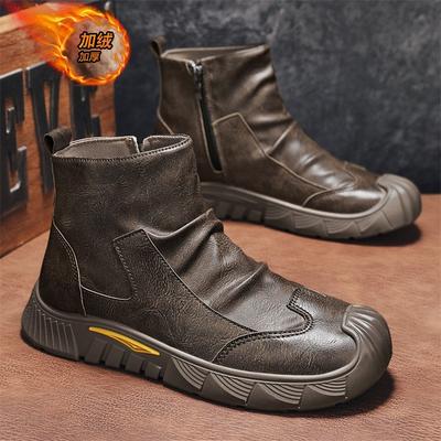 Martin Stiefel Herrenschuhe Herbst Retro Britisch Lässig Mid-Top Lederschuhe Schwarz Lokomotiv Seitenreißverschluss High-Top Workwear Lederstiefel
