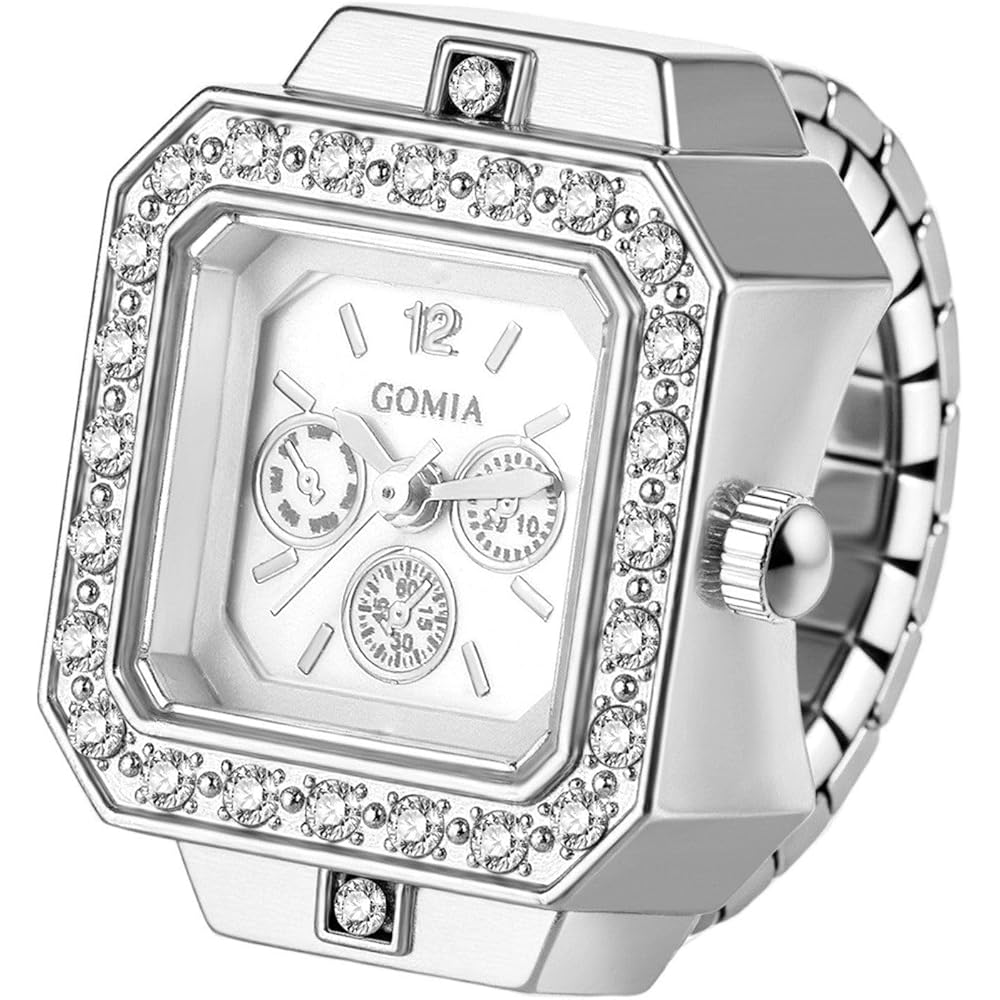 Ring Watch Analog Square Stainless Steel Fashion Accessory Quartz Timepiece