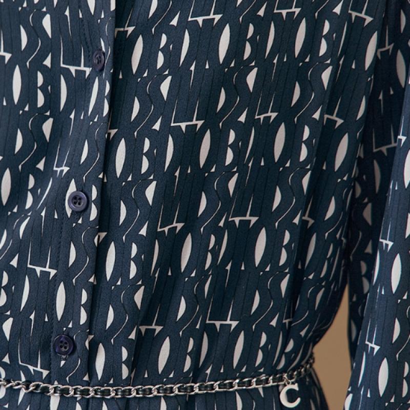Maxza Alphabet Pattern Belted Shirring Shirt Long Dress Ze04qp002nh