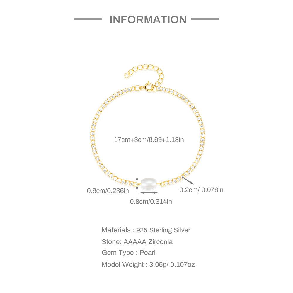 Pearl Bracelet With Flash Diamond 925 Sterling Silver High-End Tennis Chain Chain Light Luxury Personalized Fashion Jewelry