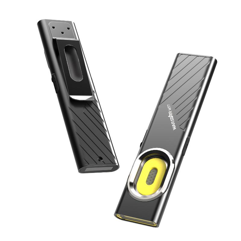 Dual Light Source Magnetic W T7 Ultra-Thin Flashlight | 600 Lumens Strong Light Portable Work Light | Back Clip with Magnetic Bottom