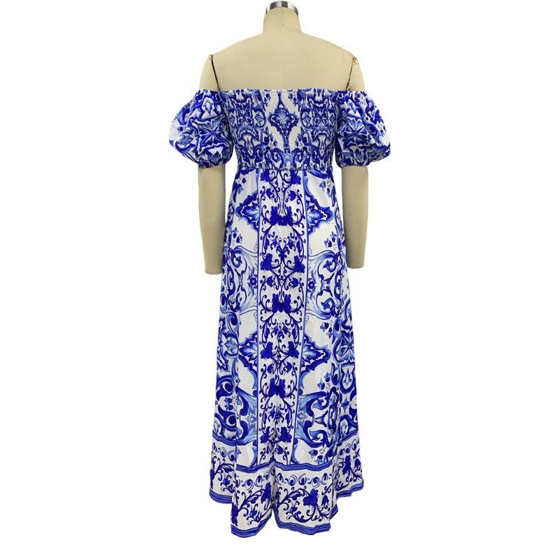 Summer Women's Dress Fashion One Neck Bohemian Print Dresses
