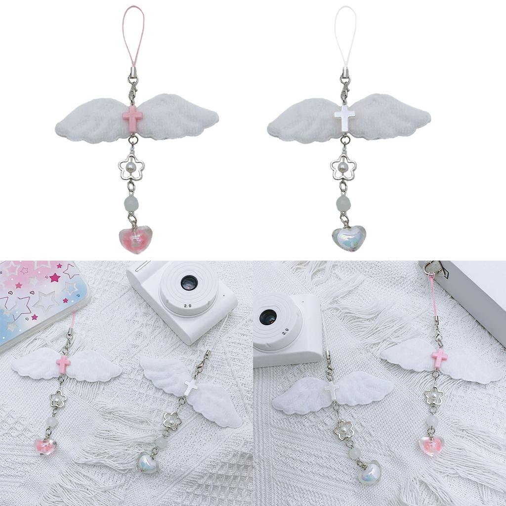 Plush Wing Heart Charm Pendant Chain Hanging Decoration for Keys Bag Purse