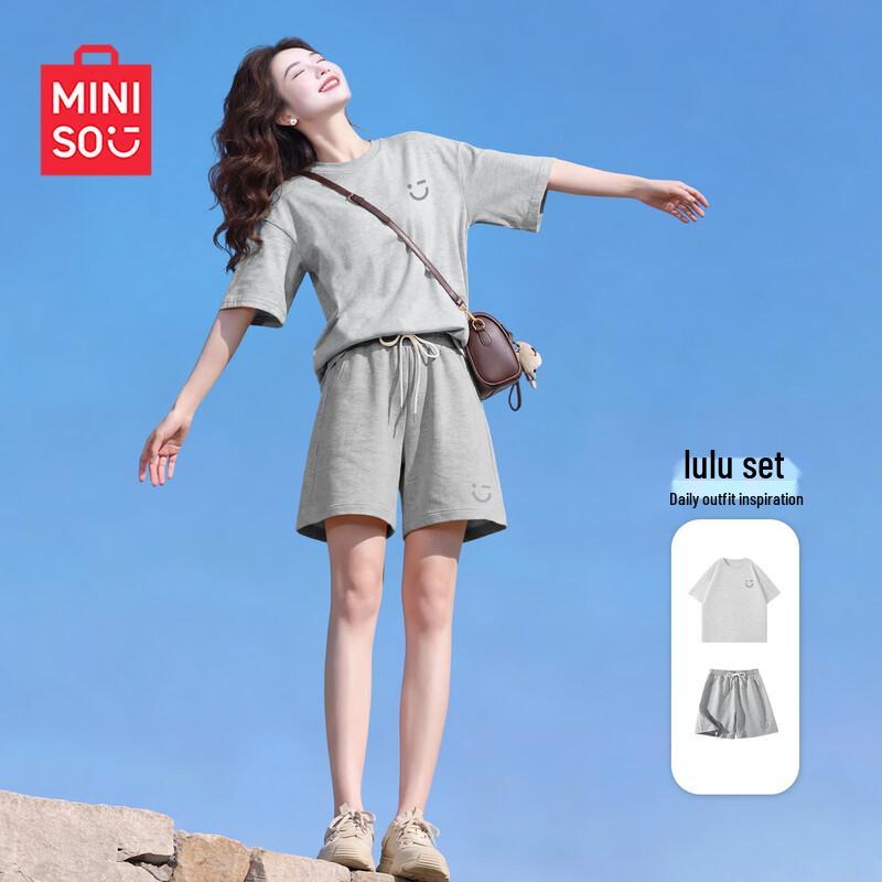 Женский летний хлопковый комплект MINISO с коротким рукавом и шортами 2XL хизер серый