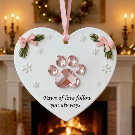 Heart Shaped Christmas Ornament Heartfelt Feather/Dragonfly/Deer/Flower Christmas Decoration Inspirational Acrylic Keepsake for Tree Holiday Decor