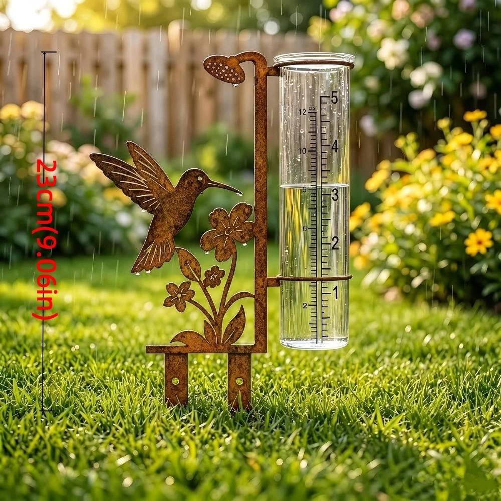 Freeze Proof Garden Rain Meter Vintage Flower Bird Yard Rainfall Monitor Bird Watching