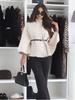 Moda Invernale Donna Stile Elegante Colore Puro Cintura con Cintura Cappotto Mantella in Lana