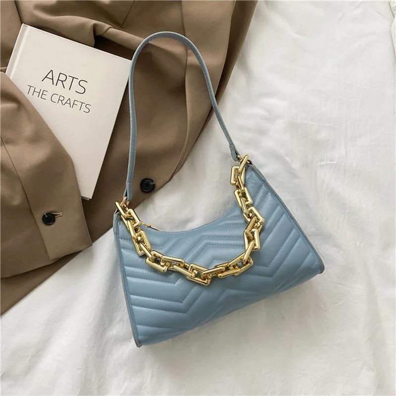 Fashion Check Embossed Handbags New PU Leather Chain Shoulder Bag Texture Shopping Bag Zipper Embossed Underarm Bag