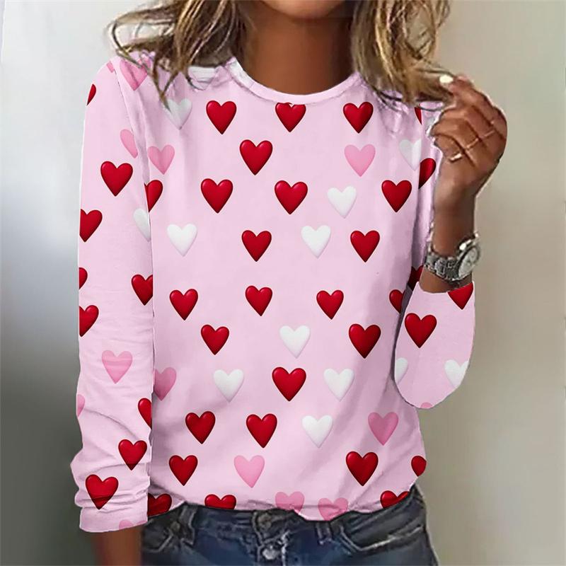 

Весенне-осенняя футболка с круглым вырезом и 3D-принтом в виде сердца, модная, элегантная, повседневная, с длинным рукавом, женская M