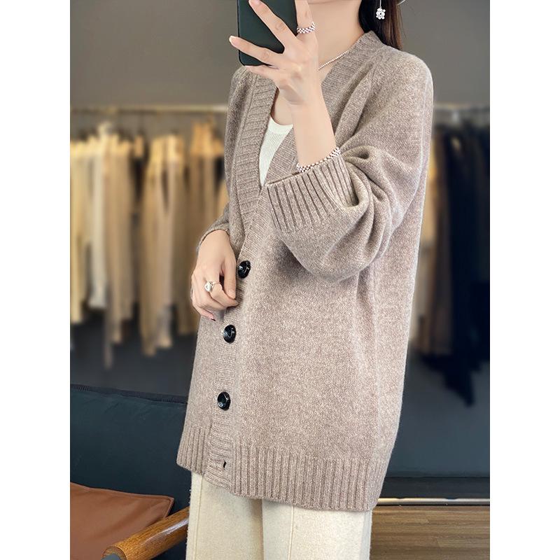 Kaschmir-Cardigan mit V-Ausschnitt im koreanischen Stil: Lässig, Pendlertauglich, Vielseitig, Einfach geknöpfter Strickmantel.