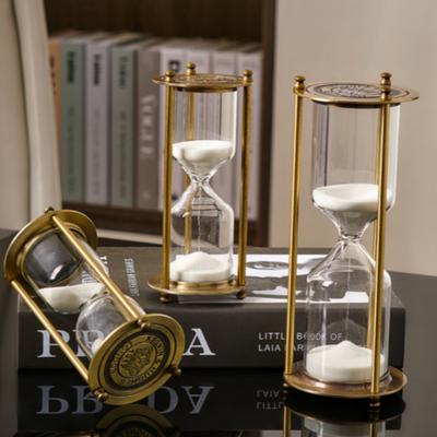 5/10/15/30/60 Minuten Klassischer Metall Drei-Säulen Sanduhr Timer Europäischer Vintage Bücherregal Arbeitszimmer Heimdekoration Sanduhr