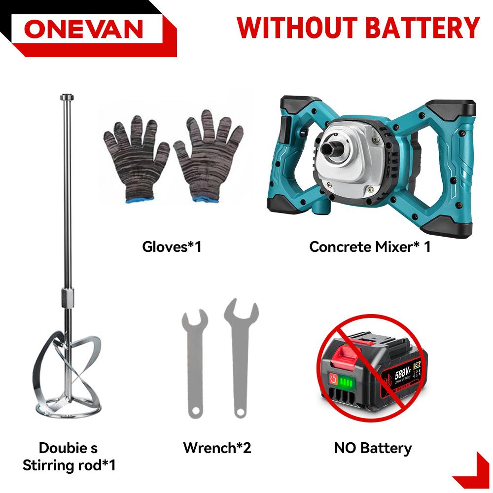 

ONEVAN Бесщеточный электрический бетоносмеситель 6-скоростной аккумуляторный миксер для цемента, раствора, штукатурки, краски для аккумулятора Makita 18V Pin Without Battery