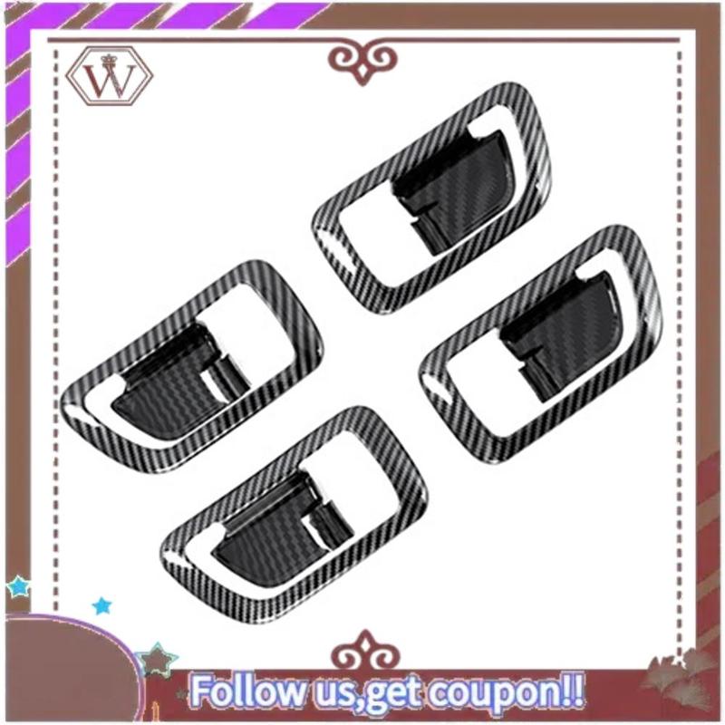 A57E-1Set Inner Door Handle Bowl Panel Cover Trim Carbon Fiber Interior Mouldings Accessories For Pajero 2007- Carbon Fiber Pattern