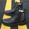 Fashion Autumn Winter Cow Leather Boots for Men Fashion Casual Soft Sole Platform Shoes Male Designer Retro Black Zipper Work Boots Men