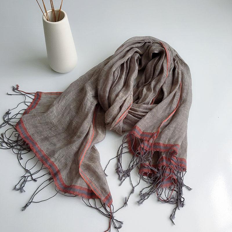 100% Natural Linen Solid Color WomanMan Summer Scarf Hijab Shawls Large Size Scarves With Tassels For Men