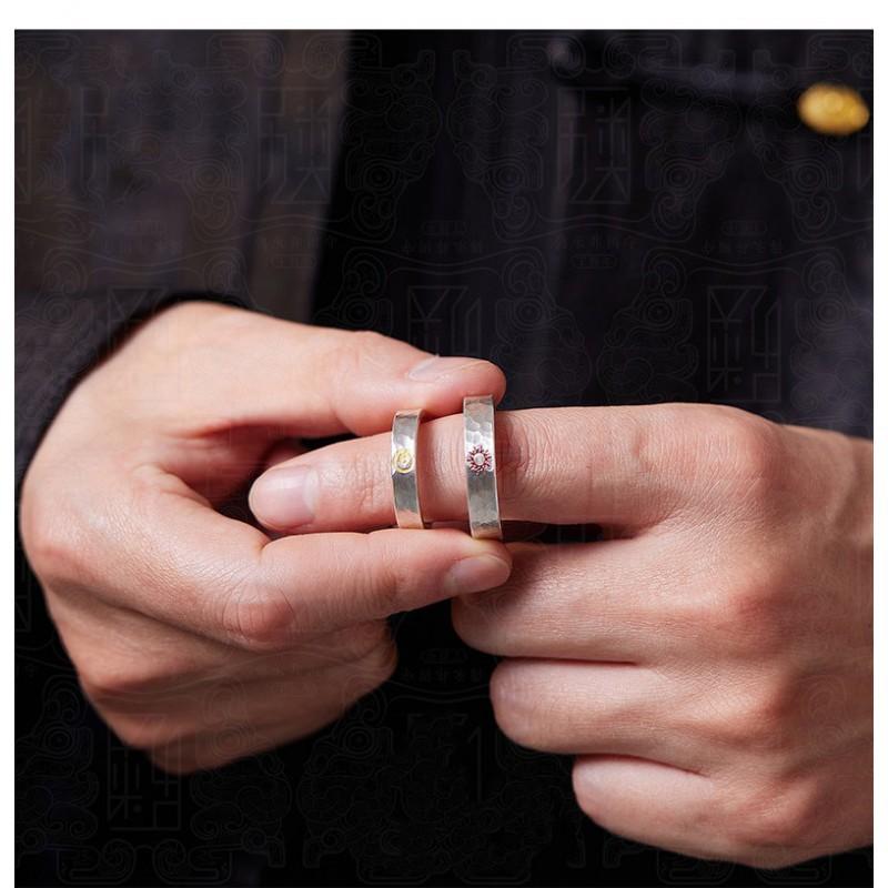 Adjustable Copper Ring With Sun Moon Motif Handcrafted Textured Band Men Women Vintage Style Jewelry
