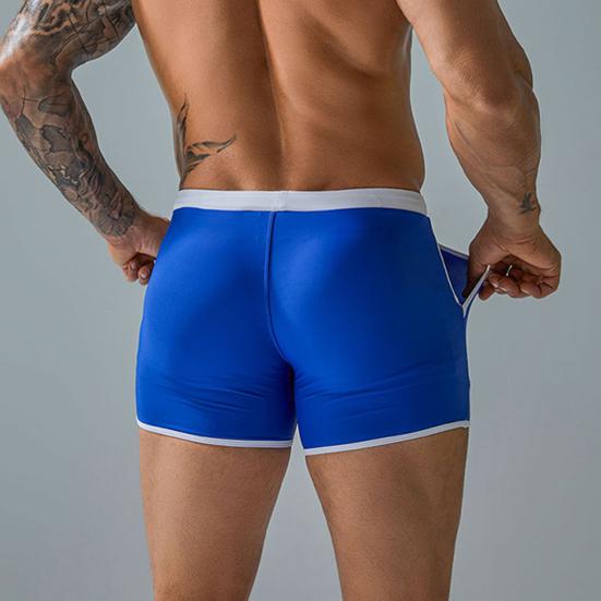Men Summer Swimming Trucks Mid-rise Drawstring Patchwork Color Pocket Swimming Shorts Quick-Drying Stretch Beach Surfing Shorts