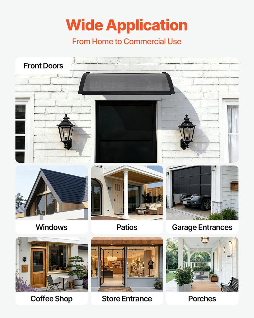 Awnings for Door Entrance, 30 X 39 In, Exterior Front Door Window Awnings with Drainage & ABS Bracket, Rain Snow Sun Protection, Overhang