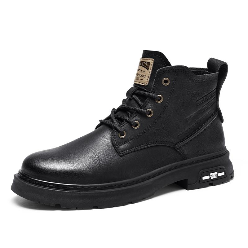 

Модные мягкие ботинки из натуральной кожи, мужские осенние удобные высокие кожаные туфли в британском стиле средней высоты, черные рабочие короткие зимние ботинки 44 чёрный