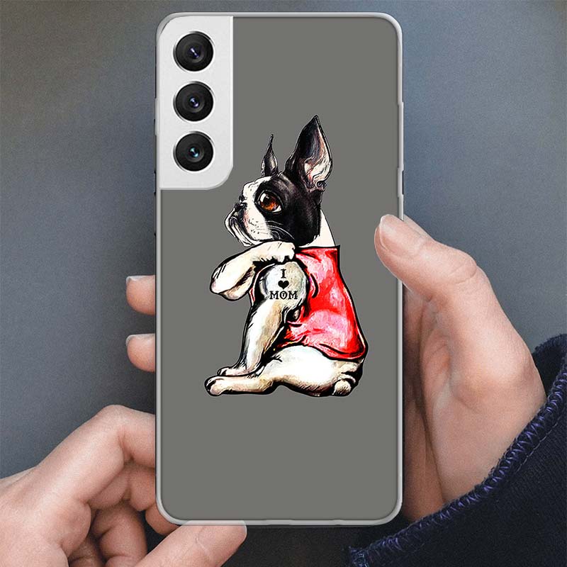 Pug I Love Mom Funny Dog Phone Case For Samsung Galaxy S25 S24 S23 Ultra S22 Plus S21 S20 FE S10 + S25Ultra S24U Soft Cover Shel