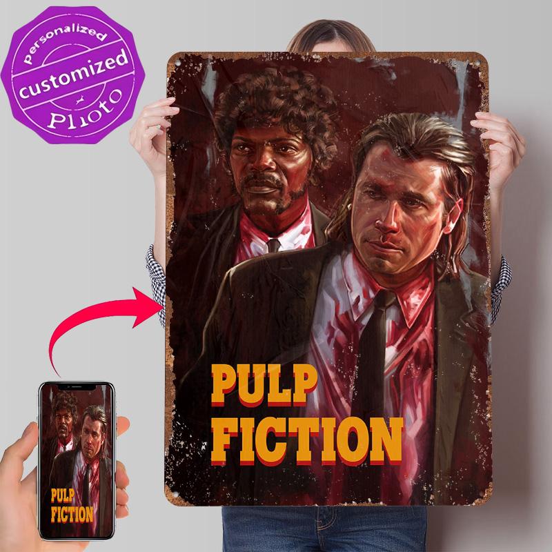 Pulp Fiction Movie Art Metal Poster Customized Wall Art Retro Vintage Tinplate Signs for Living Room Decoration Home Decorations