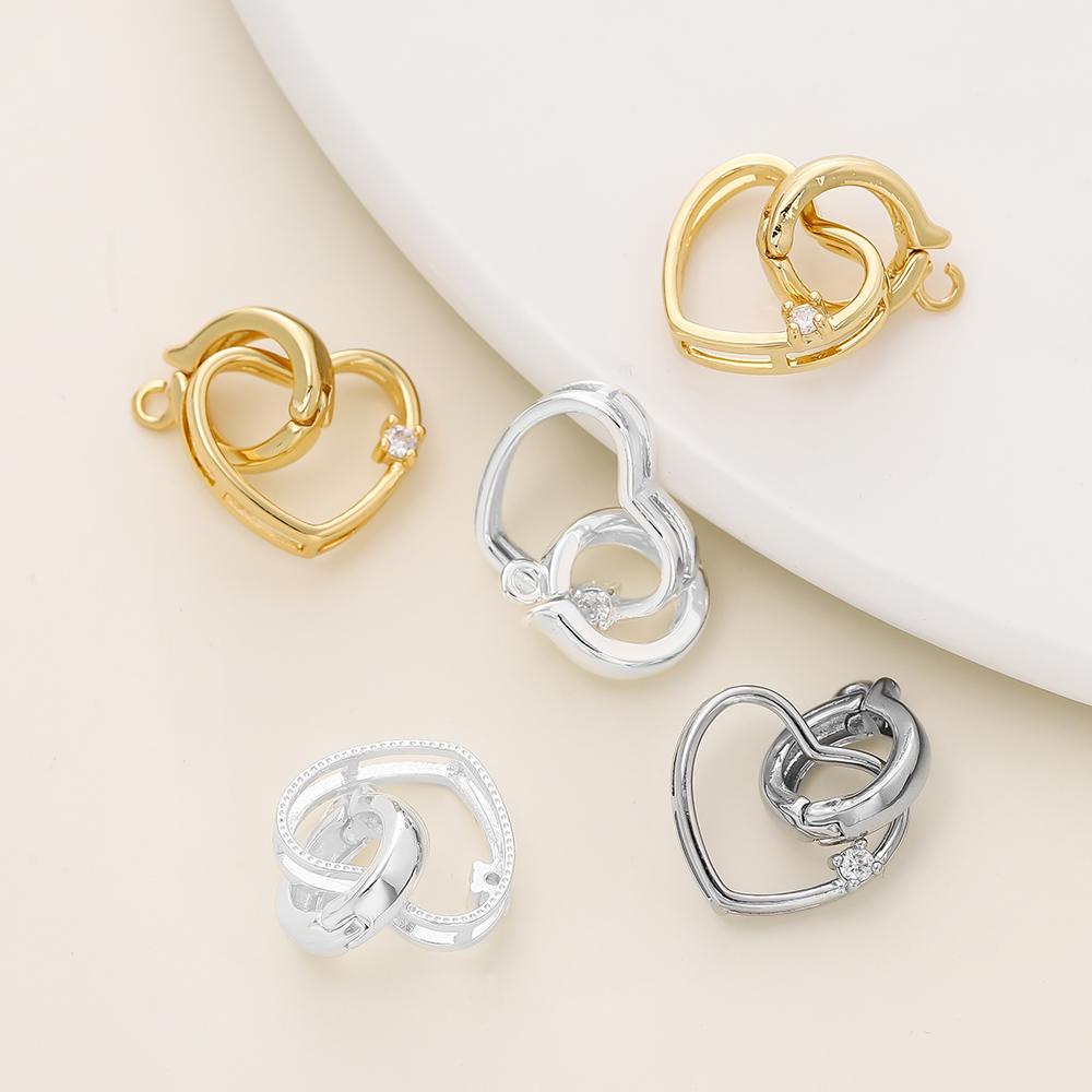 2/4pcs 14/18K Gold Color Plated Heart Bowknot Fasteners Closure Lock Connector Clasps For DIY Needlework Pearls Jewelry Making