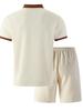 Men's Large Plaid Stand Collar Short Sleeve Color Block T-shirt and Shorts Set