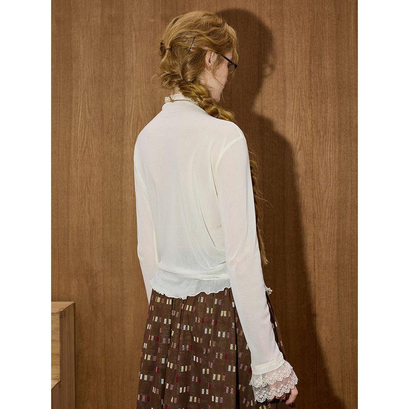 Coolhut Fungus Lace Slim Fit Versatile Lace Sleeve 2026 Spring New Women's Base Shirt