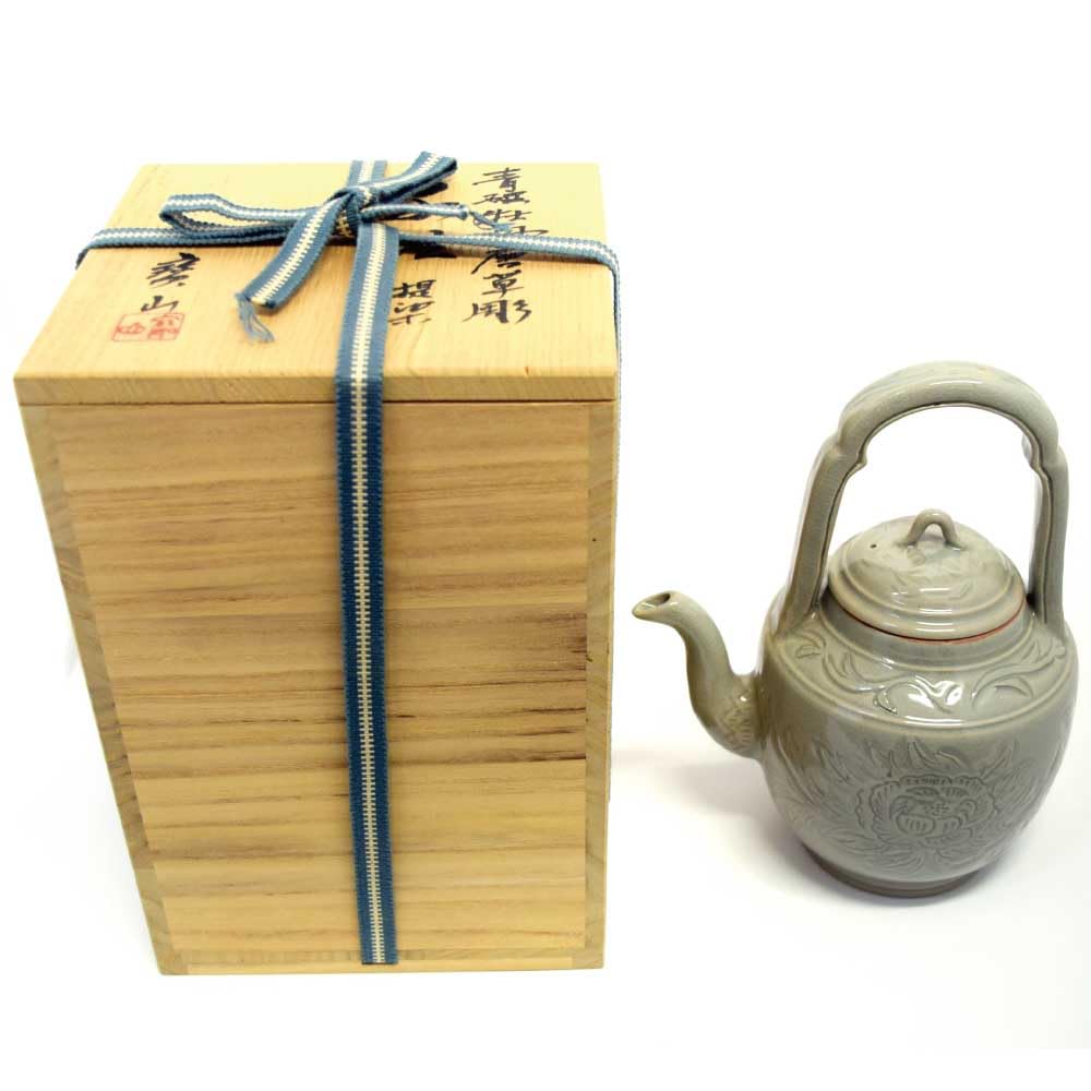 Tea Ceremony Celadon Carved Water Peony Arabesque Hozan Utensils, Jug, Design, Unrin-in Temple,
