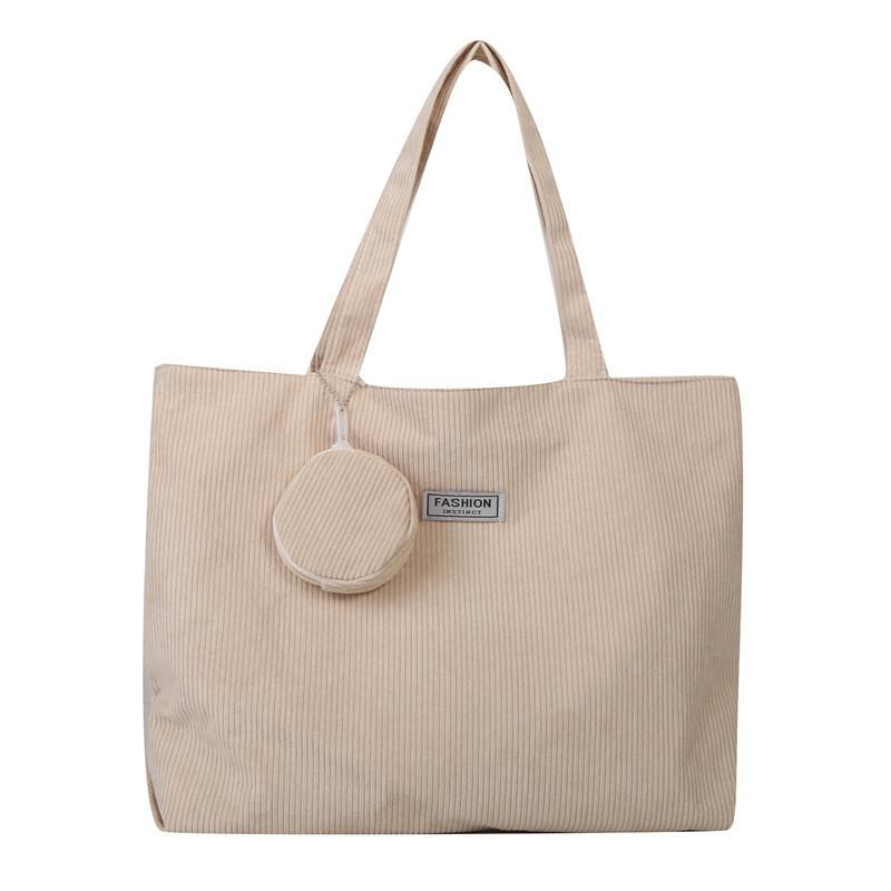 Simple Fashionable Corduroy Tote Bag With Carriage Stitching For Everyday Casual Wear
