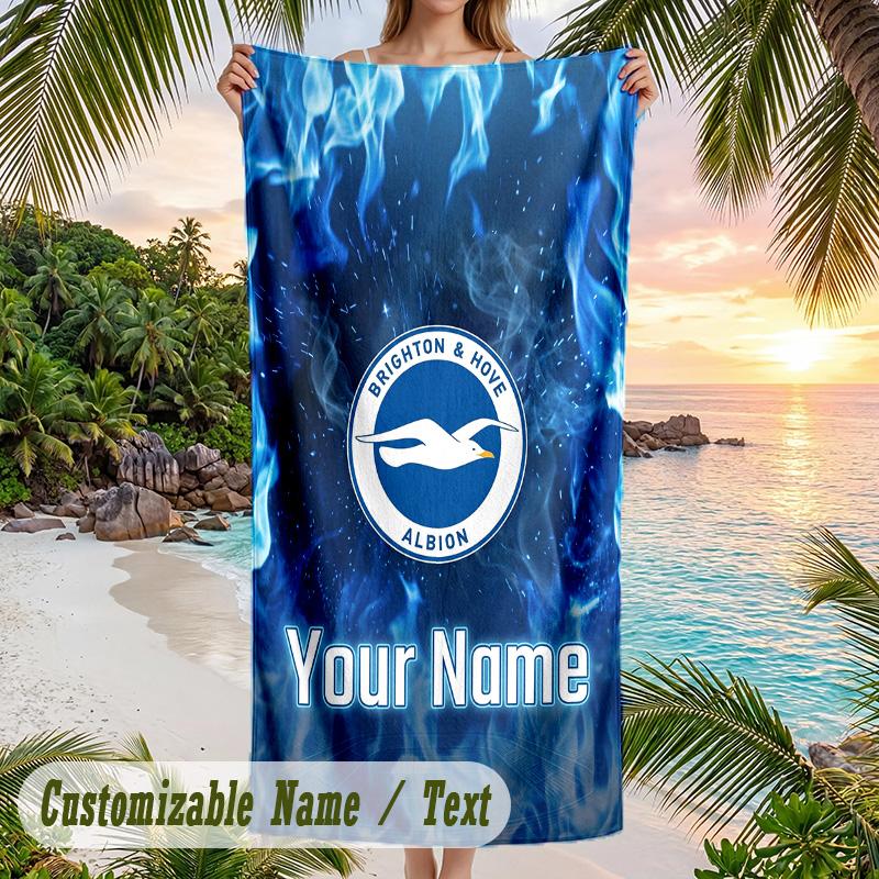 Beach Towel Brighton & Hove Albion Football Print Custom Name Text Soft Towel for Swimming Pool