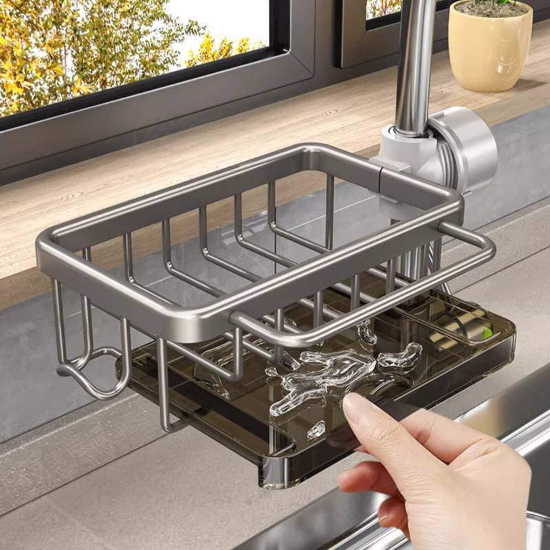 Aluminum Kitchen Sink Water Drain Organizer With Removable Tray For Home Use