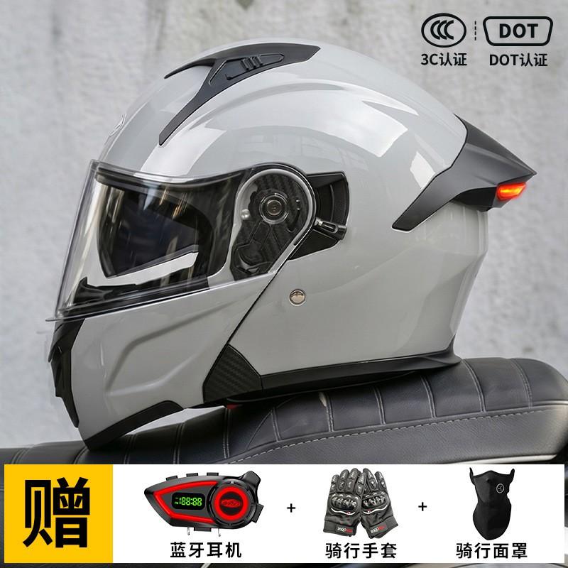 Bluetooth-Enabled Full Face Motorcycle Helmet With LED Taillight Men 3C Certified ABS Shell Flip-Up Design M 57-58 cm head circumference