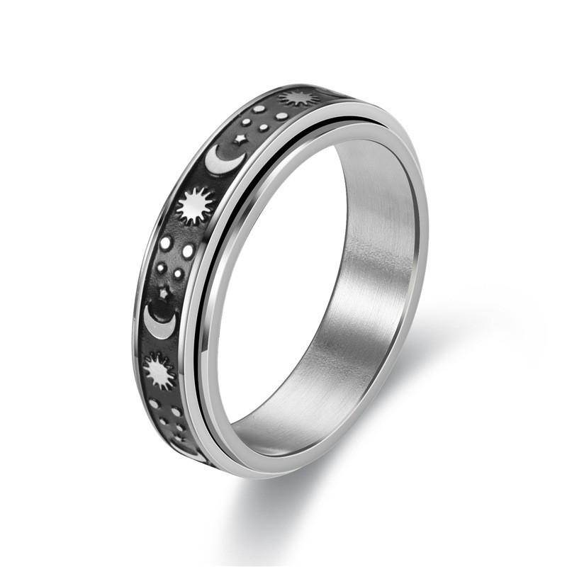 Star & Moon Titanium Steel Rotating Anti-Anxiety Couple Ring