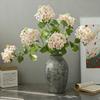 2 Heads Artificial Hydrangea Green Leaves Silk Cloth Fake Flower Ball Realistic Soft Artificial Flowers Hotel Decoration