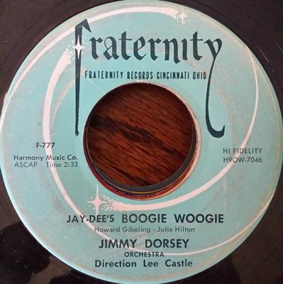 7-Zoll Schallplatte JIMMY DORSEY & HIS ORCHESTRA DIRECT - Jay-Dee's Boogie Woogie / June Nigh F777 Fraternity Reco 1957 US Jazz Gebraucht