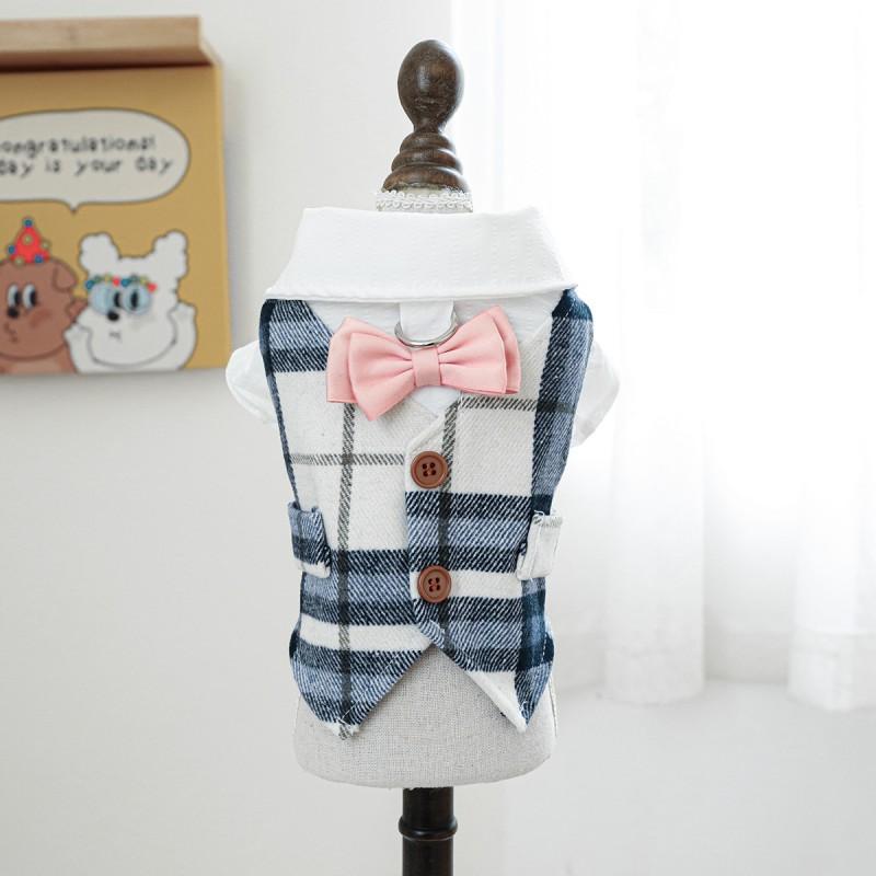 Pet Circle Dog Cat Winter Warm Blue Plaid Tuxedo Jacket Two-Legged Outfit Small Medium Large Breeds