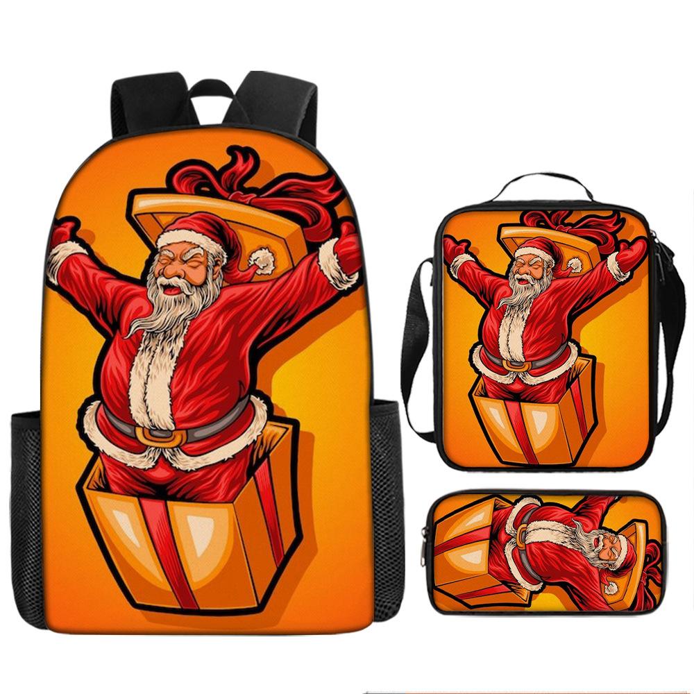Santa Claus Christmas Tree Backpack Elementary School Bag Large Capacity Leisure Bag Lunch Bag Pencil Bag Three-piece Set