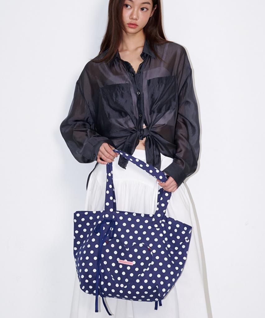 Opening Sunshine Heart Pocket Big Eco Bag Dot Navy