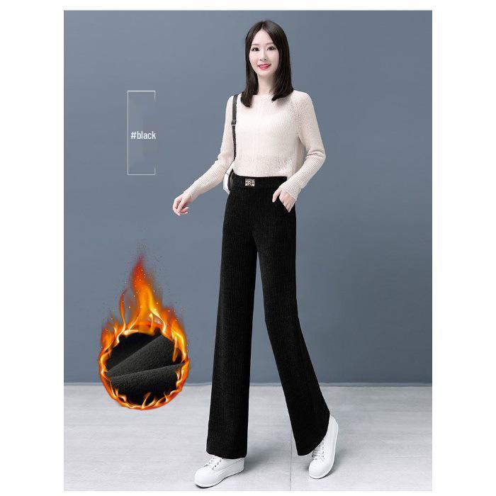 Women's Chenille Wide-Leg Pants - Autumn/Winter 2025 Slimming Loose Fit Plus Velvet Straight-Leg Casual Trousers