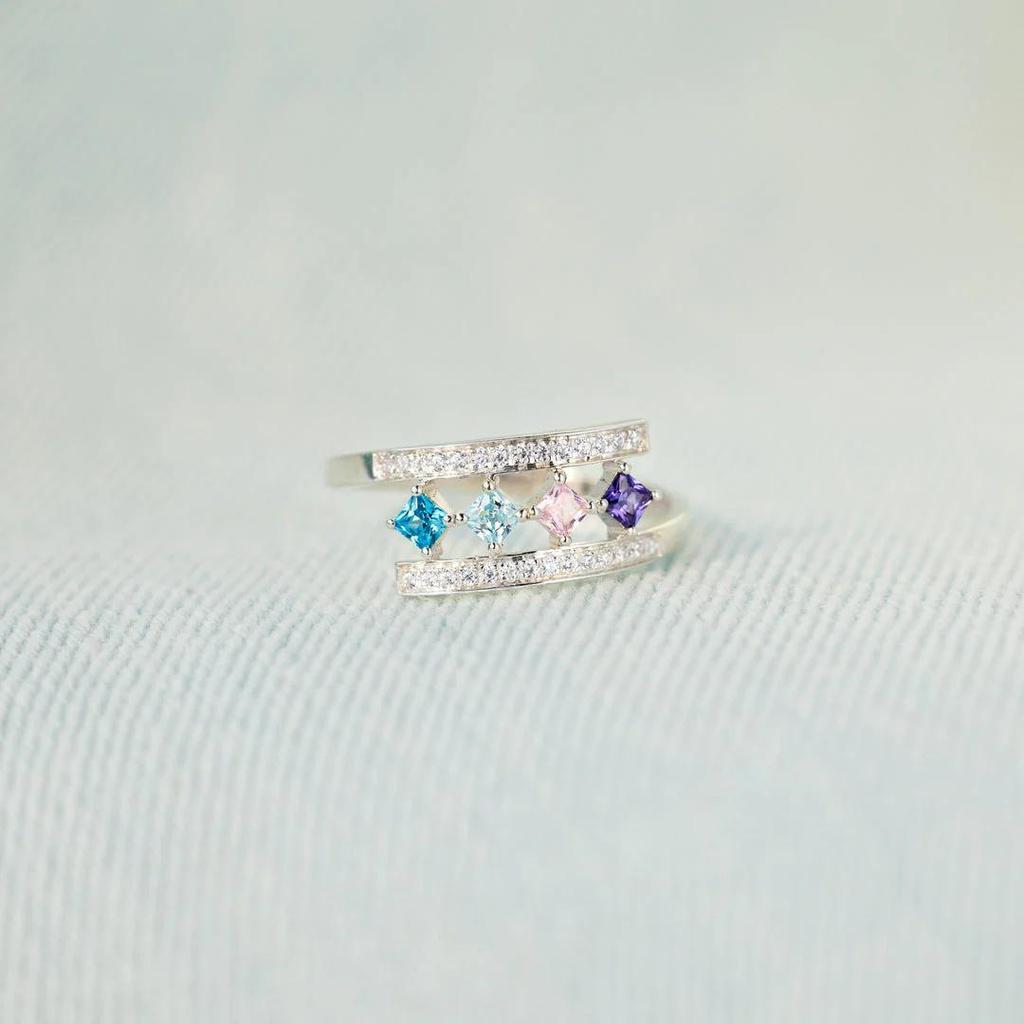 High-End S925 Sterling Silver Colorful Diamond Square Double Ring for Women - European & American Style Index Finger Ring